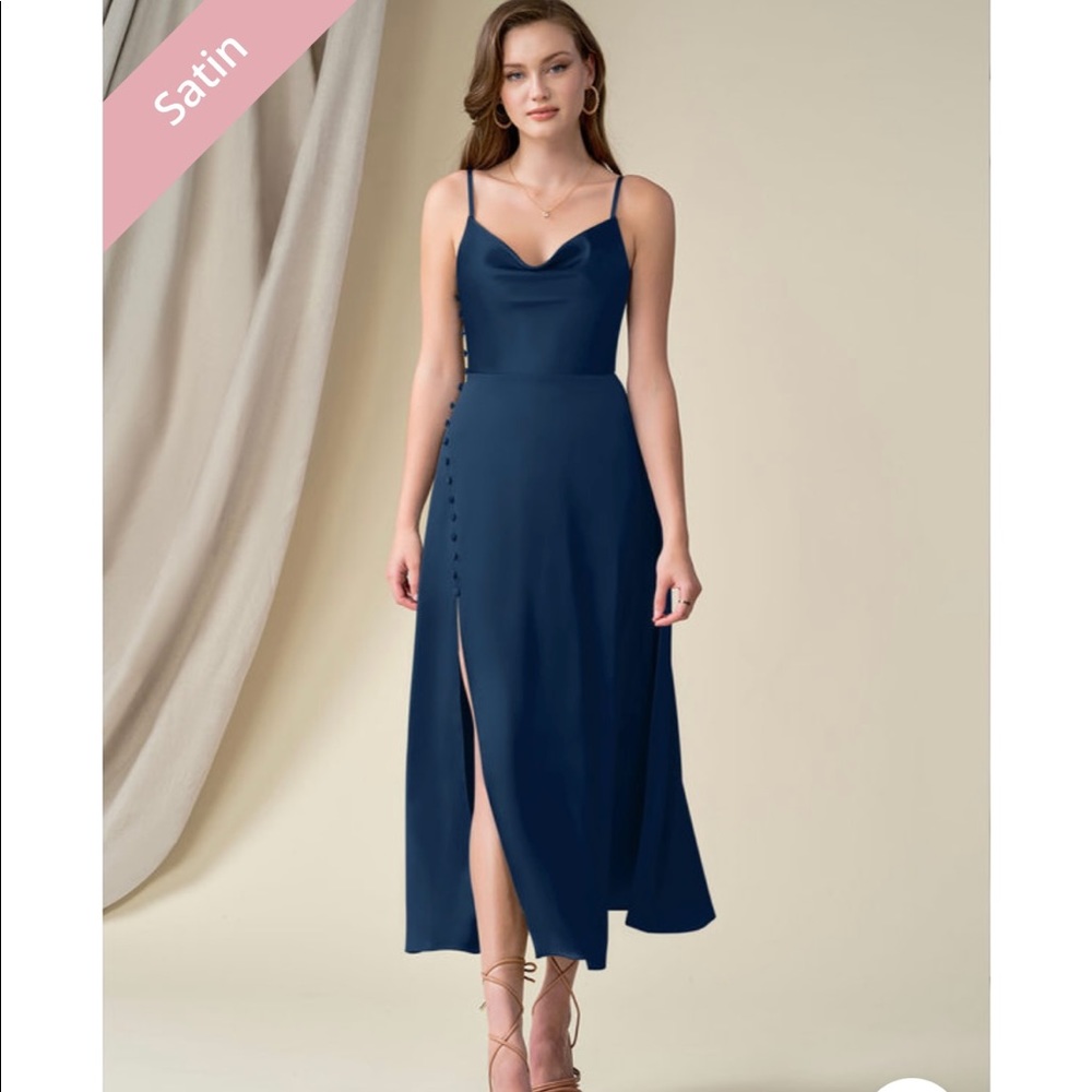 Azazie Navy Blue Silk Dress